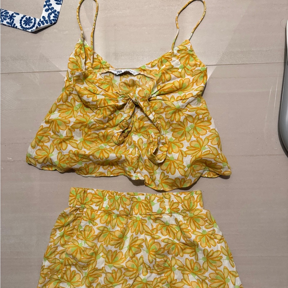 Zara Yellow and Green Floral Top
